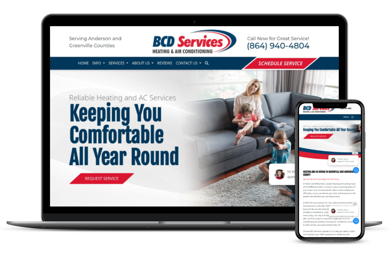 bcd servcies website on laptop and phone screen