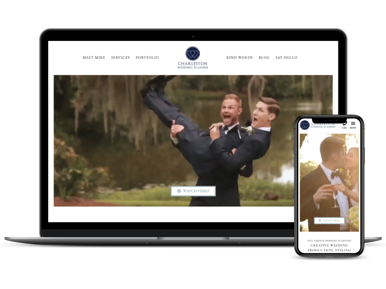 charleston wedding planner website on laptop and phone screen