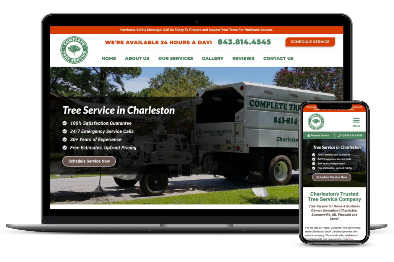 complete tree service website on laptop and phone screen