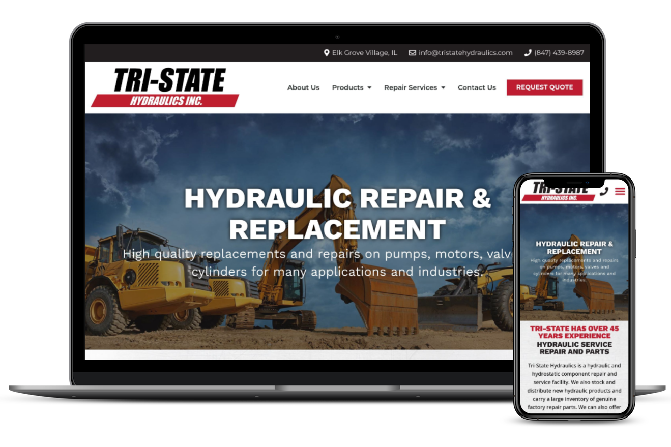 tri state hydraulics website on laptop and phone screen