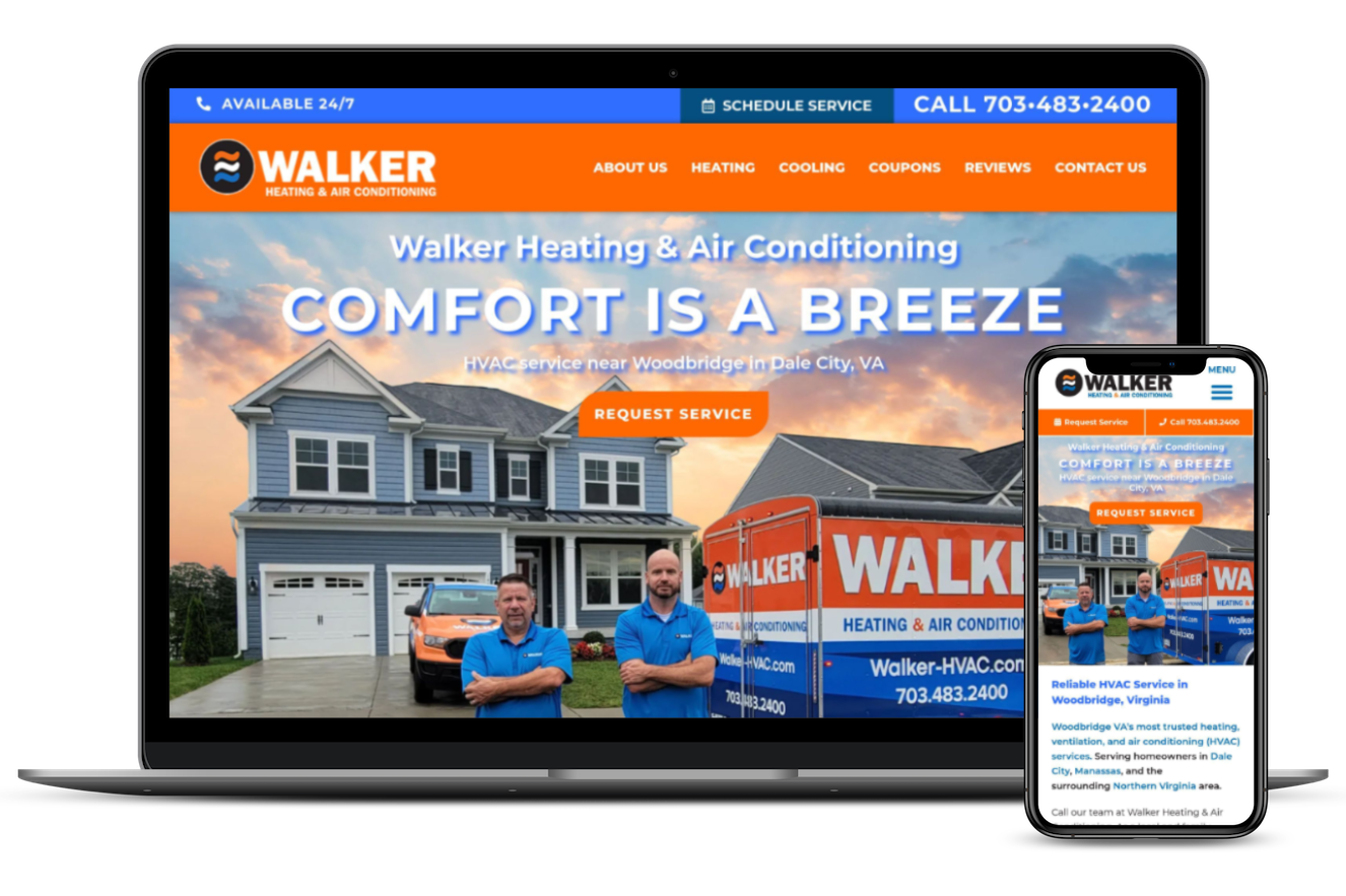 walker hvac website on laptop and phone screen